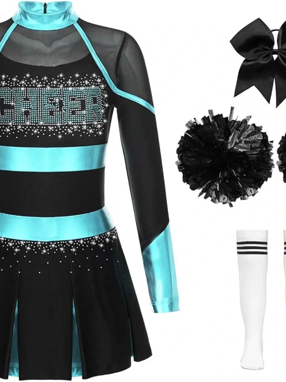 New  Kids Girls Cheer Leader Costume Halloween Cheerleading Long Sleeve